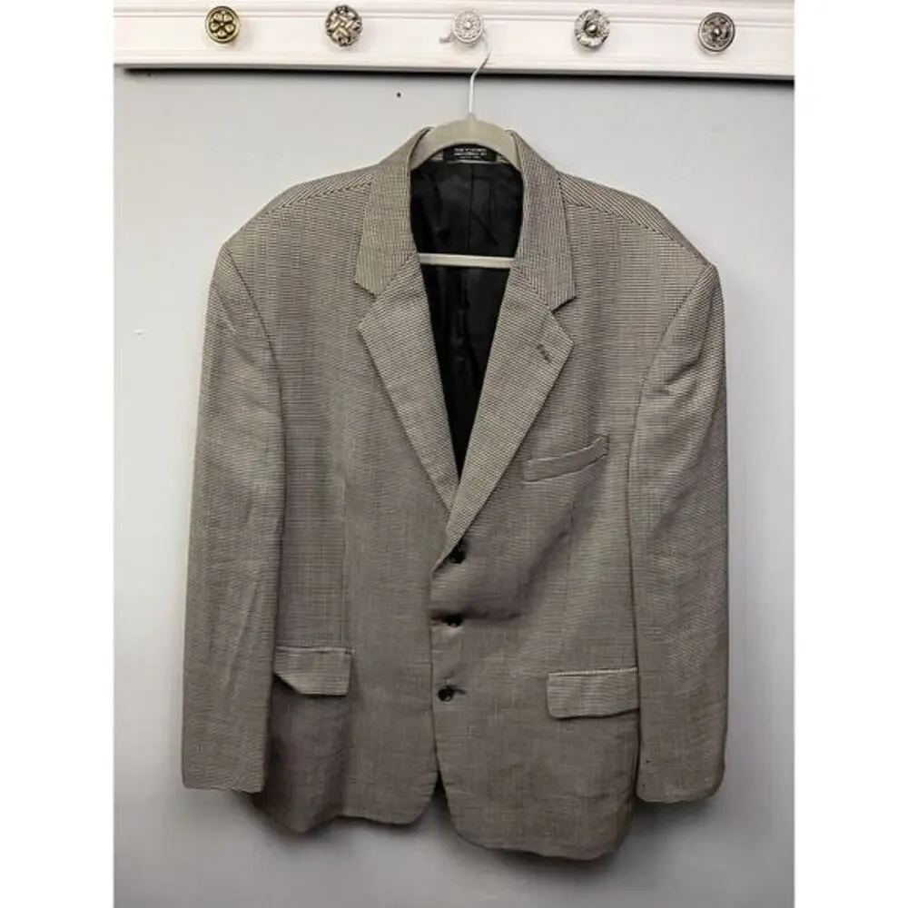 Vintage Gianfranco Ruffini Italy Wool Blazer Mens 46R Gray‎ Geometric FLAW